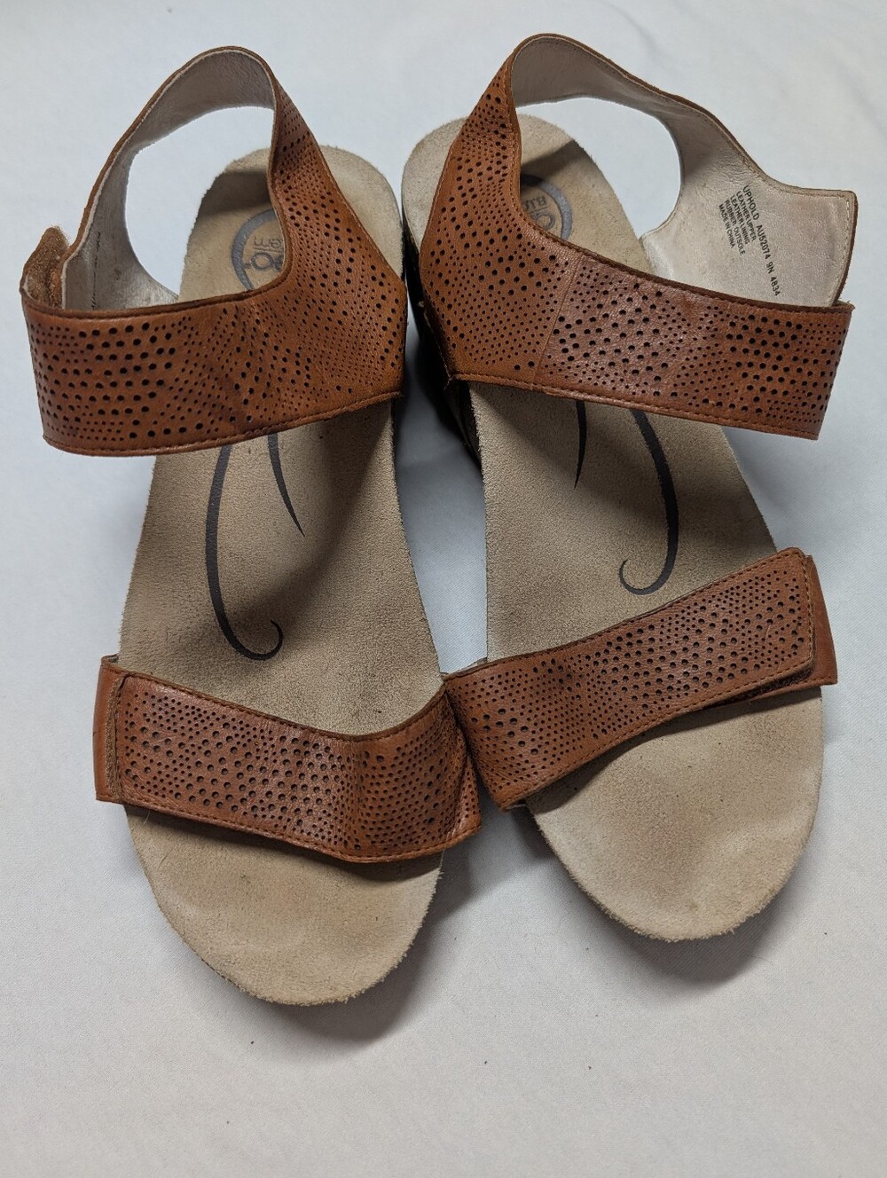 Abeo Brown Perforated Adjustable Leather Wedge Sandals Size 9